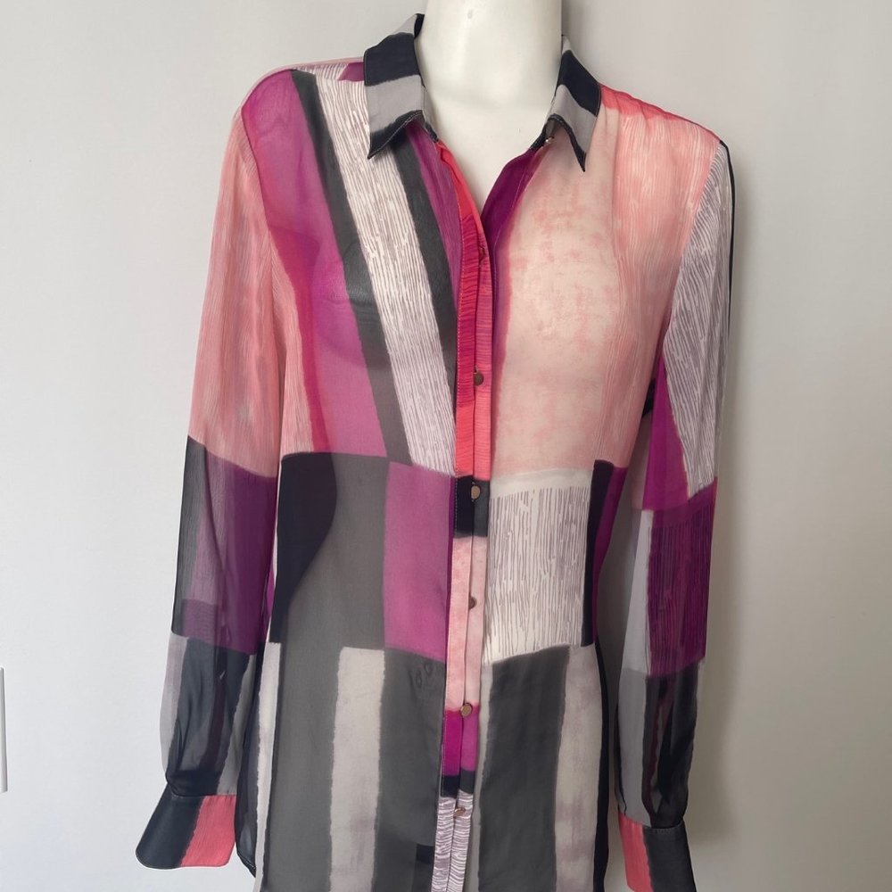 Sheer multi color block blouse